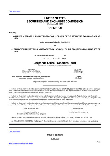 Miniature COPT Defense Properties 10-Q Rapport trimestriel 2010 