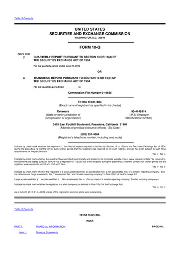 Thumbnail Tetra Tech
 10-Q Quarterly Report FY2010 