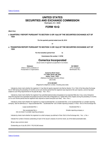 Thumbnail Comerica 10-Q Quarterly Report FY2010 