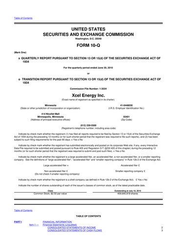Thumbnail Xcel Energy 10-Q Quarterly Report FY2010 