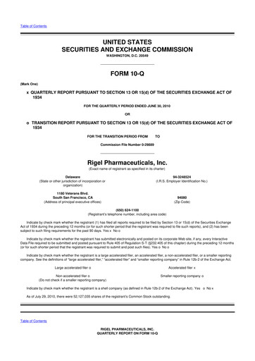 Thumbnail Rigel Pharmaceuticals 10-Q Quarterly Report FY 