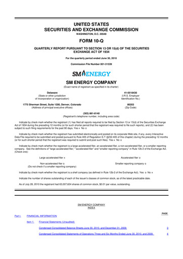 Thumbnail SM Energy
 10-Q Quarterly Report FY2010 