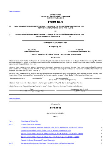 Thumbnail AptarGroup 10-Q Quarterly Report FY2010 