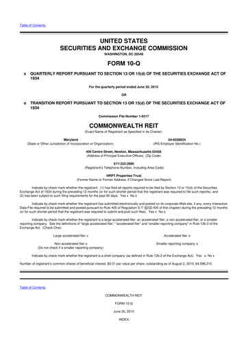 Thumbnail Equity Commonwealth 10-Q Quarterly Report FY2010 
