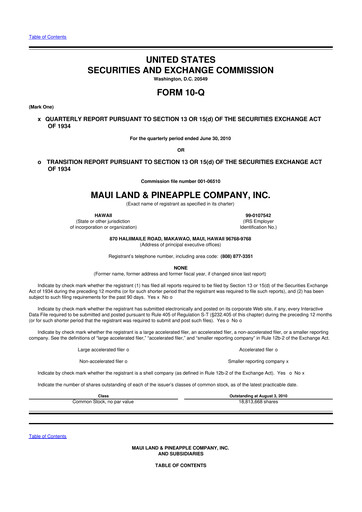 Thumbnail Maui Land & Pineapple Company 10-Q Quarterly Report FY 
