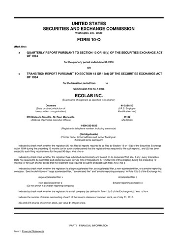 Thumbnail Ecolab 10-Q Quarterly Report FY2010 