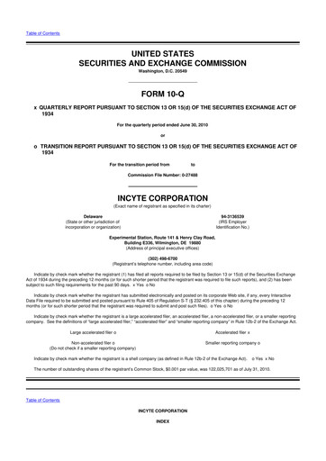 Thumbnail Incyte 10-Q Quarterly Report FY 
