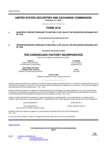 Thumbnail The Cheesecake Factory
 10-Q Quarterly Report FY2010 