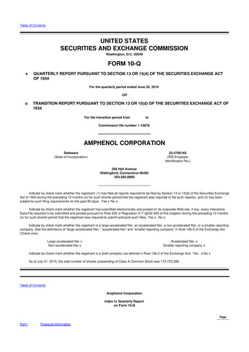 Thumbnail Amphenol 10-Q Quarterly Report FY2010 