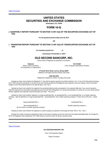 Vorschaubild Old Second Bancorp 10-Q Quartalsbericht  