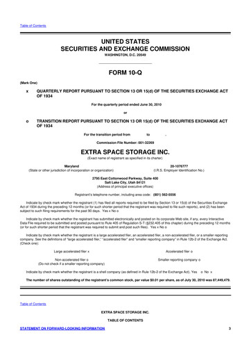 Vorschaubild Extra Space Storage
 10-Q Quartalsbericht 2010 
