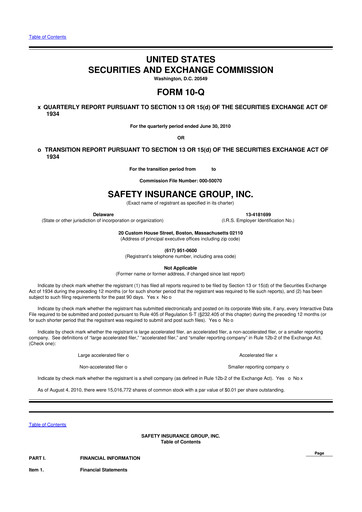 Thumbnail Safety Insurance
 10-Q Quarterly Report FY 