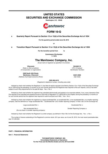 Thumbnail The Manitowoc Company
 10-Q Quarterly Report FY2010 