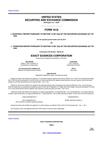 Vorschaubild Exact Sciences 10-Q Quartalsbericht  