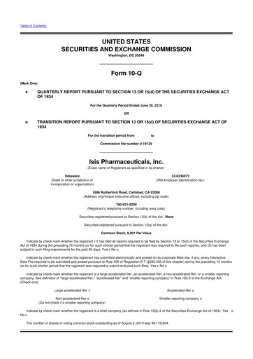 Thumbnail Ionis Pharmaceuticals
 10-Q Quarterly Report FY2010 