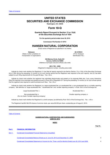 Thumbnail Monster Beverage 10-Q Quarterly Report FY2010 