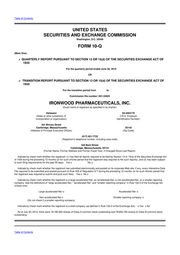 Miniature Ironwood Pharmaceuticals
 10-Q Rapport trimestriel  