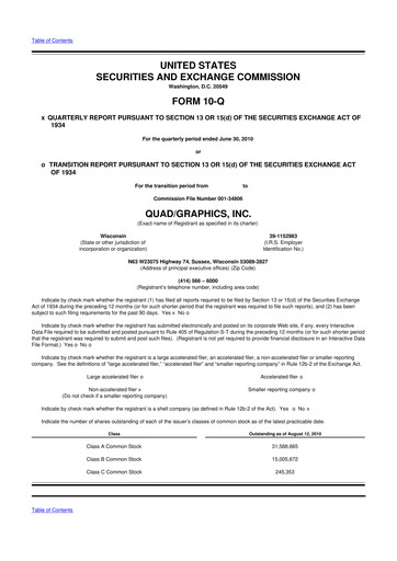 Miniature Quad 10-Q Rapport trimestriel  