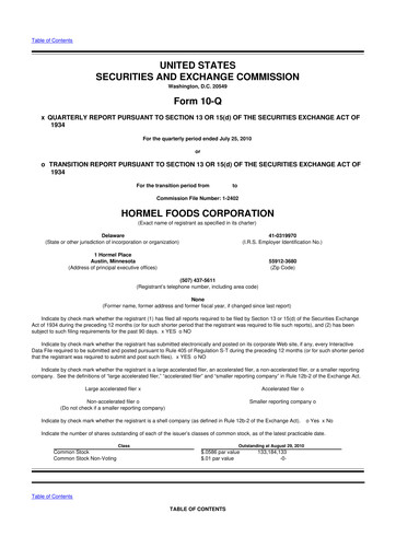 Thumbnail Hormel Foods 10-Q Quarterly Report FY2010 