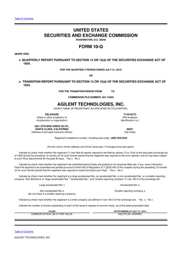 Thumbnail Agilent Technologies 10-Q Quarterly Report FY 