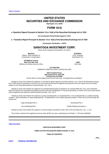 Thumbnail Saratoga Investment 10-Q Quarterly Report FY 