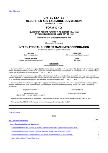 Thumbnail IBM 10-Q Quarterly Report FY2010 