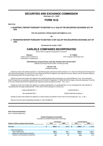 Thumbnail Carlisle Companies
 10-Q Quarterly Report FY2010 
