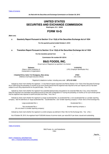 Miniature B&G Foods

 10-Q Rapport trimestriel  