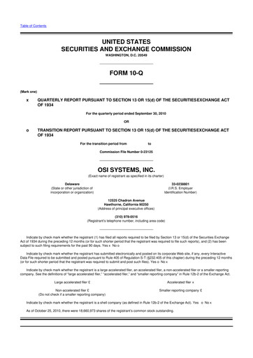 Miniature OSI Systems
 10-Q Rapport trimestriel  