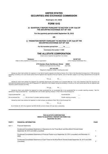 Thumbnail Allstate 10-Q Quarterly Report FY2010 