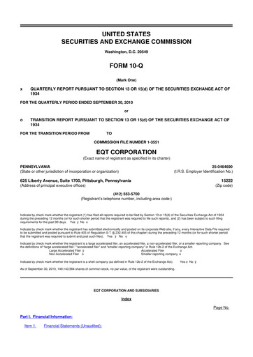 Thumbnail EQT Corporation
 10-Q Quarterly Report FY2010 