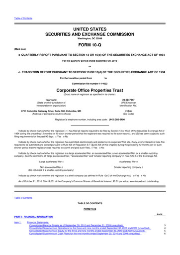 Miniature COPT Defense Properties 10-Q Rapport trimestriel 2010 