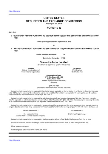 Thumbnail Comerica 10-Q Quarterly Report FY2010 