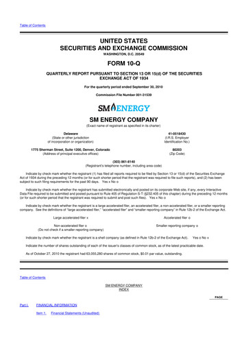 Thumbnail SM Energy
 10-Q Quarterly Report FY2010 