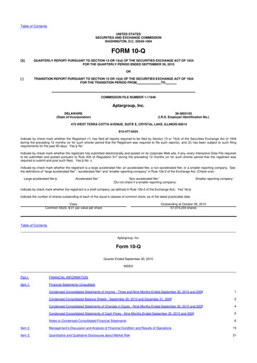 Thumbnail AptarGroup 10-Q Quarterly Report FY2010 