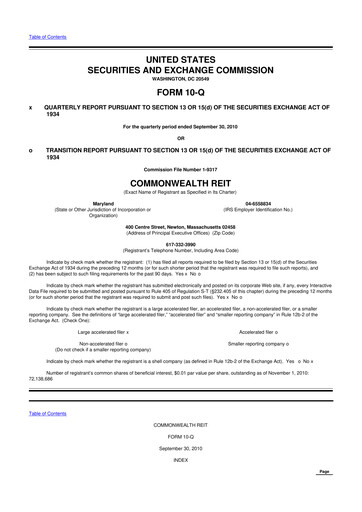 Thumbnail Equity Commonwealth 10-Q Quarterly Report FY2010 