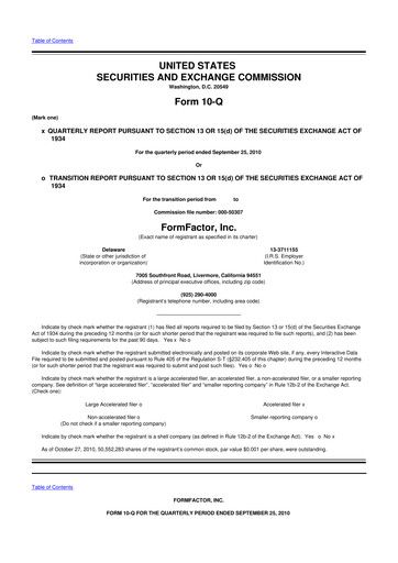 Thumbnail FormFactor 10-Q Quarterly Report FY 