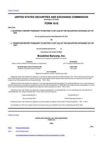 Thumbnail Brookline Bancorp 10-Q Quarterly Report FY2010 