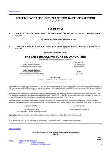 Thumbnail The Cheesecake Factory
 10-Q Quarterly Report FY2010 