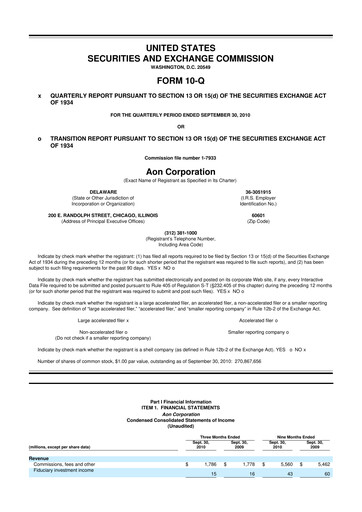 Thumbnail Aon 10-Q Quarterly Report FY2010 
