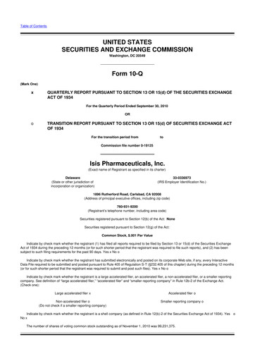 Thumbnail Ionis Pharmaceuticals
 10-Q Quarterly Report FY2010 