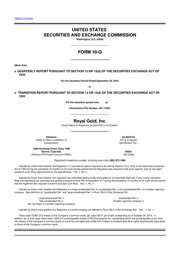 Thumbnail Royal Gold
 10-Q Quarterly Report FY2011 