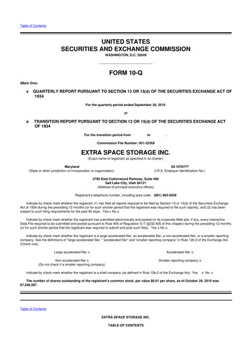 Vorschaubild Extra Space Storage
 10-Q Quartalsbericht 2010 