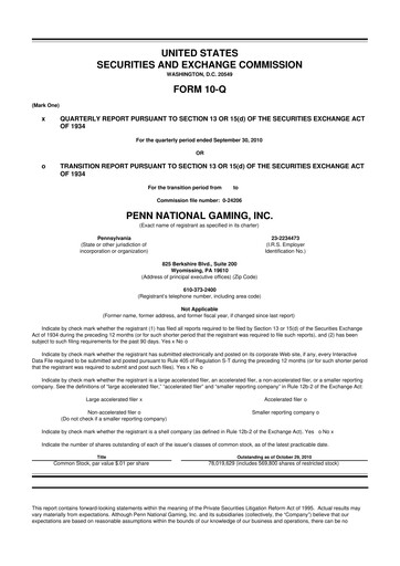 Thumbnail PENN Entertainment
 10-Q Quarterly Report FY2010 