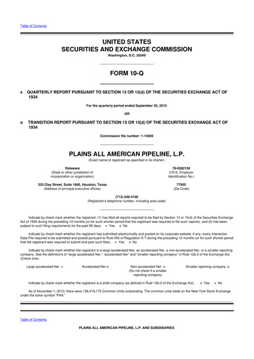 Thumbnail Plains All American Pipeline 10-Q Quarterly Report FY2010 