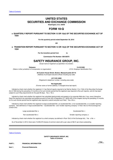 Thumbnail Safety Insurance
 10-Q Quarterly Report FY 