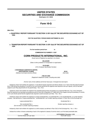 Thumbnail Ingredion 10-Q Quarterly Report FY2010 