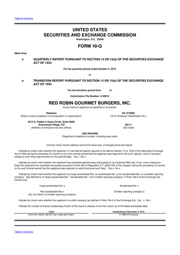 Miniature Red Robin
 10-Q Rapport trimestriel  