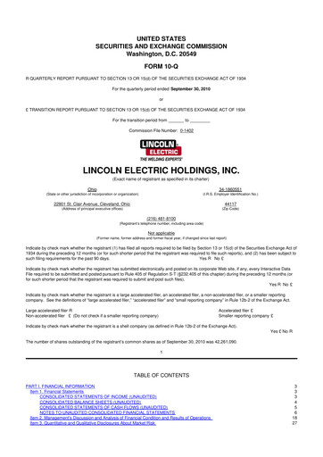 Thumbnail Lincoln Electric
 10-Q Quarterly Report FY2010 