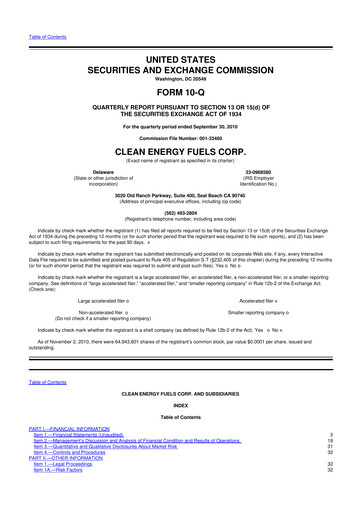 Miniature Clean Energy Fuels 10-Q Rapport trimestriel  